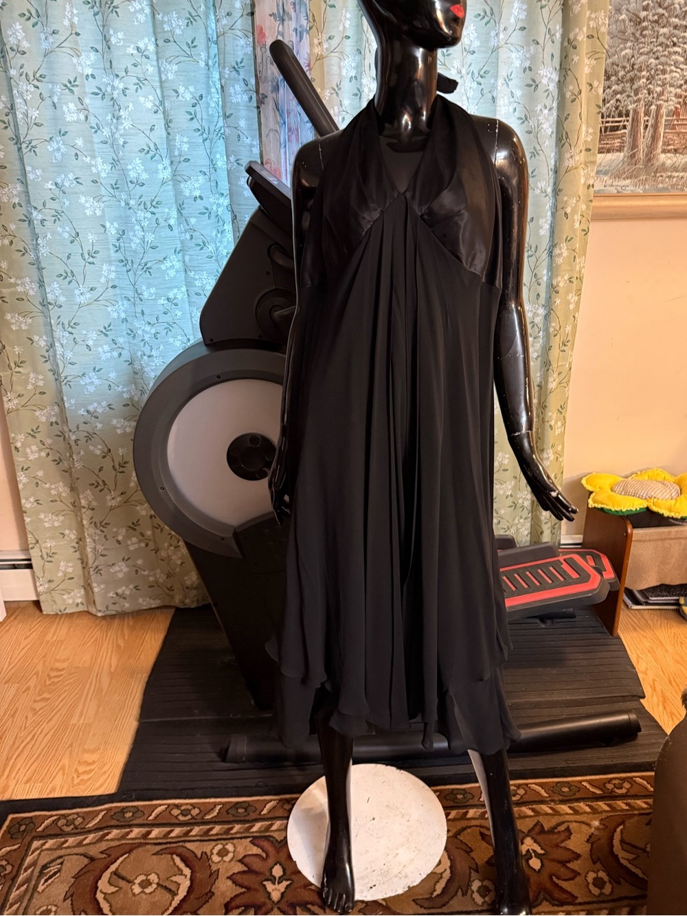 Donna Ricco Black Halter Midi Dress Silk 100%